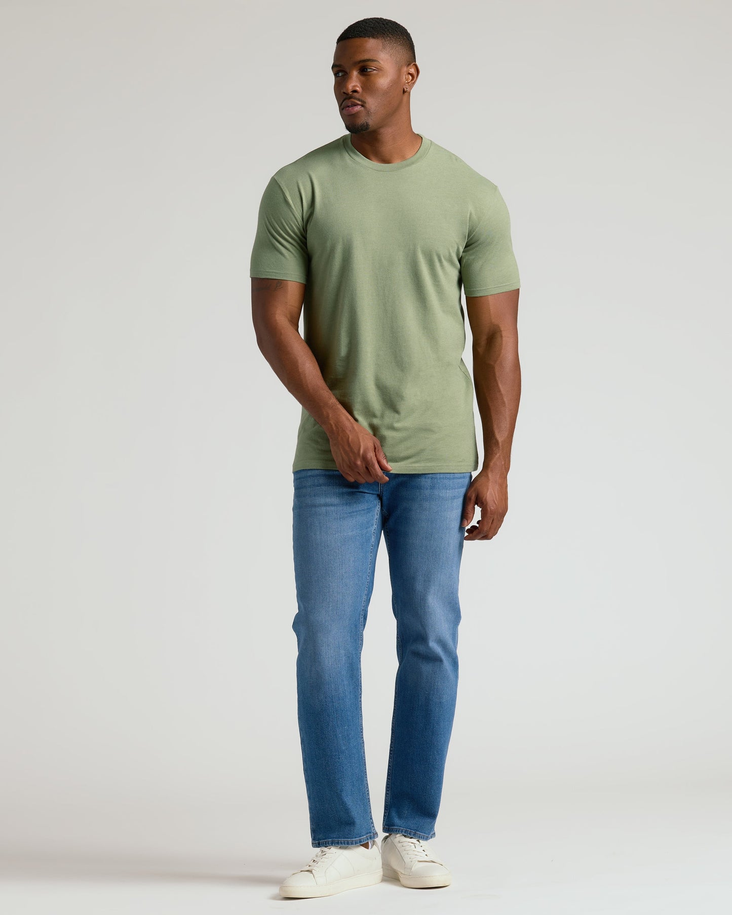 Dark Heather Bay Green Tall Straight Hem Crew Neck T Shirt