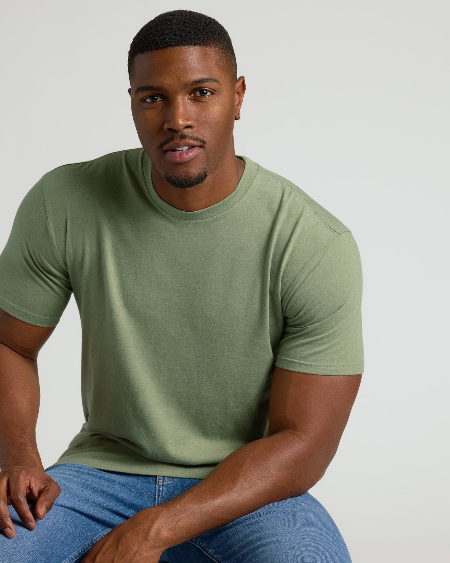 Dark Heather Bay Green Tall Straight Hem Crew Neck T Shirt