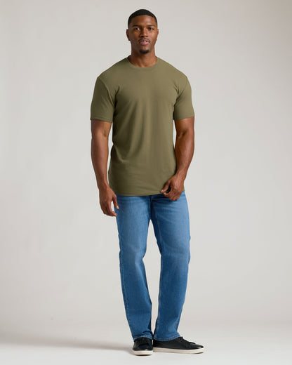 Military Green Tall Straight Hem Crew Neck T-Shirt