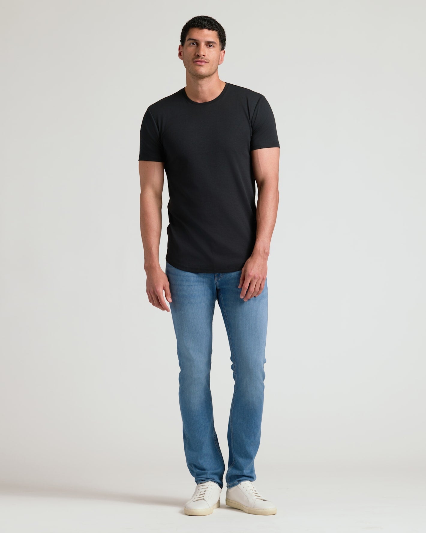 Black Tall Pima Cotton Blend Curved Hem Crew
