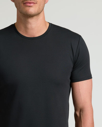 Black Tall Pima Cotton Blend Curved Hem Crew