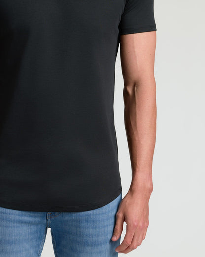 Black Tall Pima Cotton Blend Curved Hem Crew
