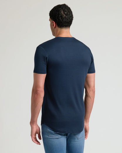 Navy Tall Pima Cotton Blend Curved Hem Crew