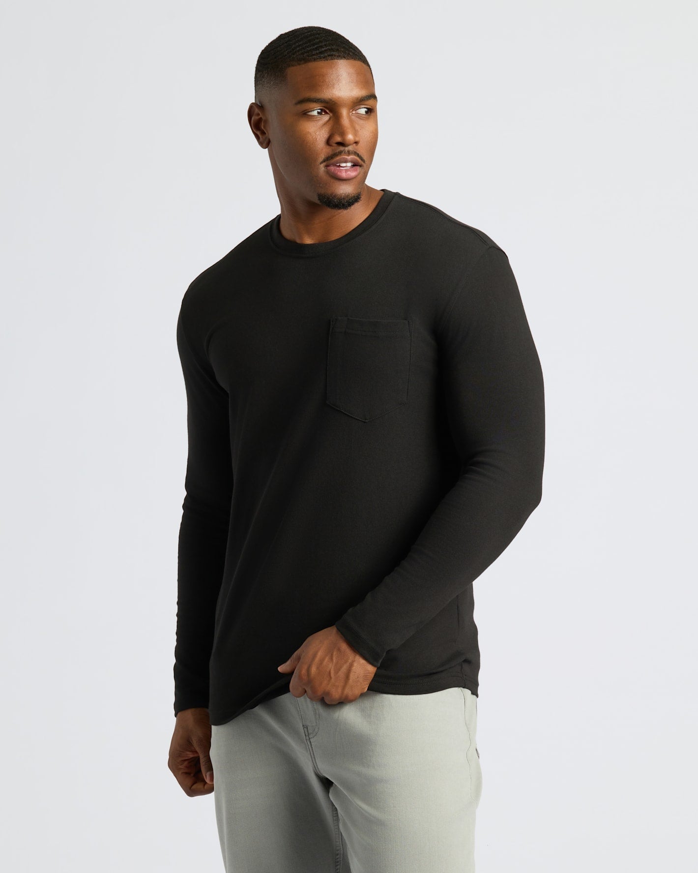 Black Tall Heavyweight Long Sleeve Pocket Crew