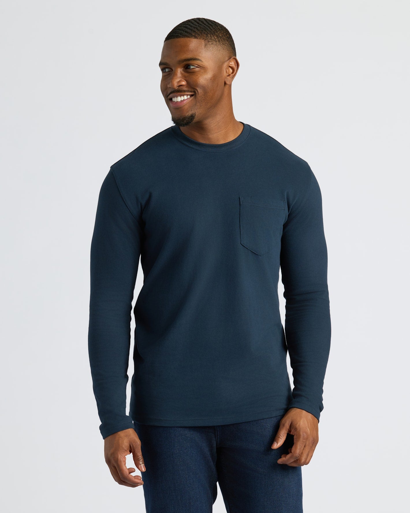 Navy Tall Heavyweight Long Sleeve Pocket Crew