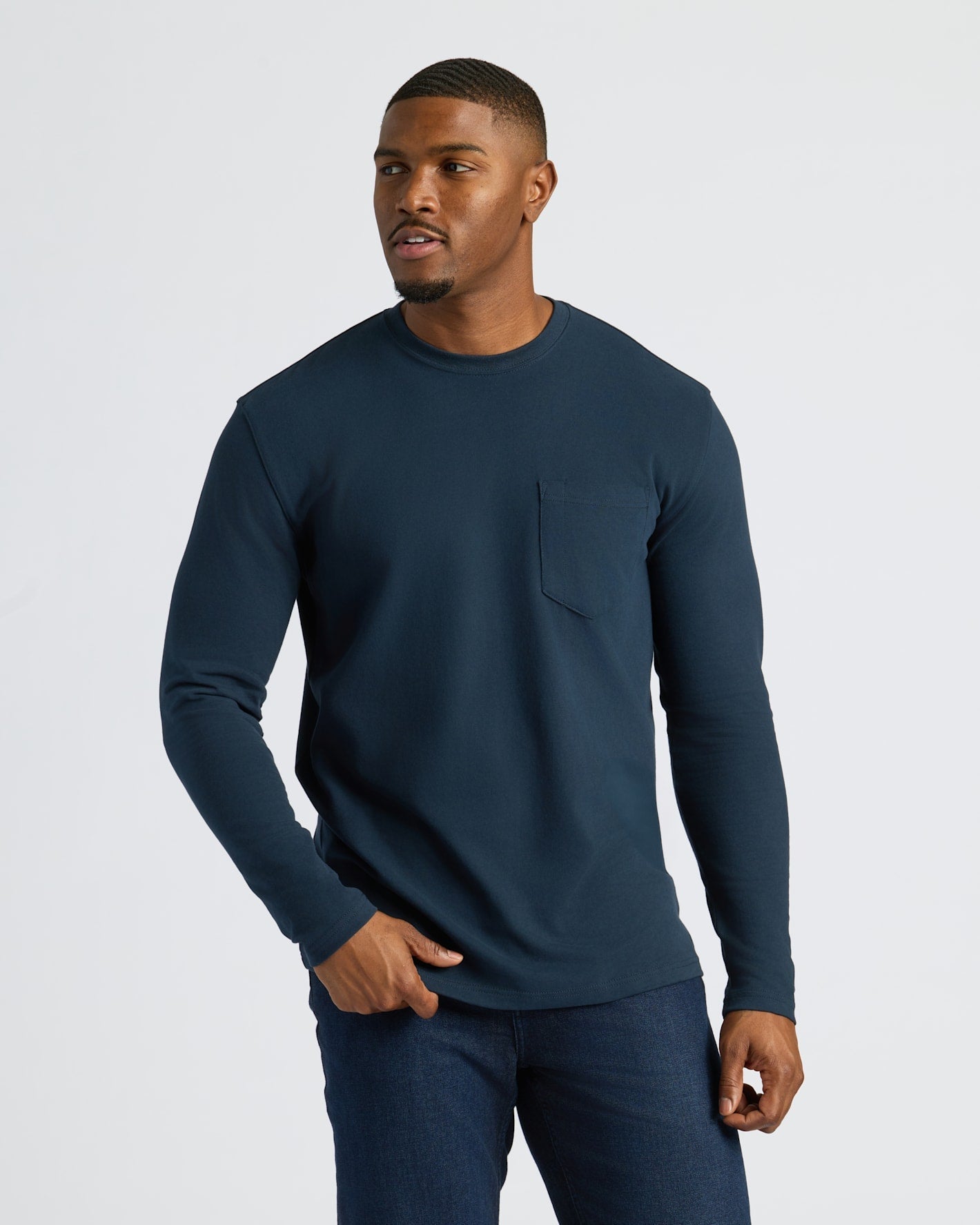 Navy Tall Heavyweight Long Sleeve Pocket Crew