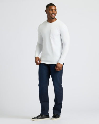 White Tall Heavyweight Long Sleeve Pocket Crew
