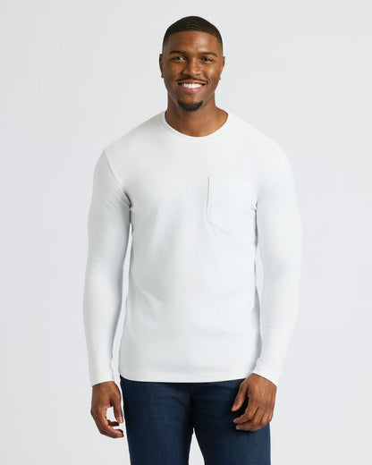 White Tall Heavyweight Long Sleeve Pocket Crew 2-Pack