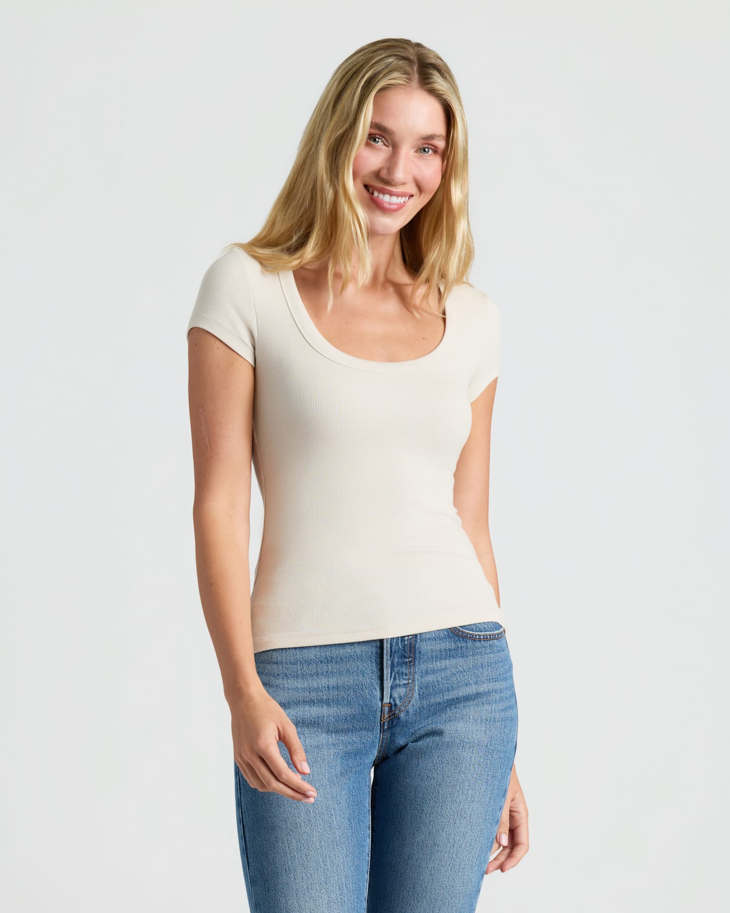 Womens Ribbed U-Neck Tee 3-Pack