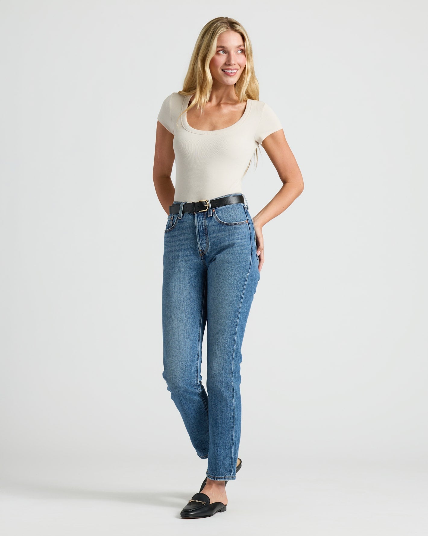 Womens Oatmeal Ribbed U-Neck Tee