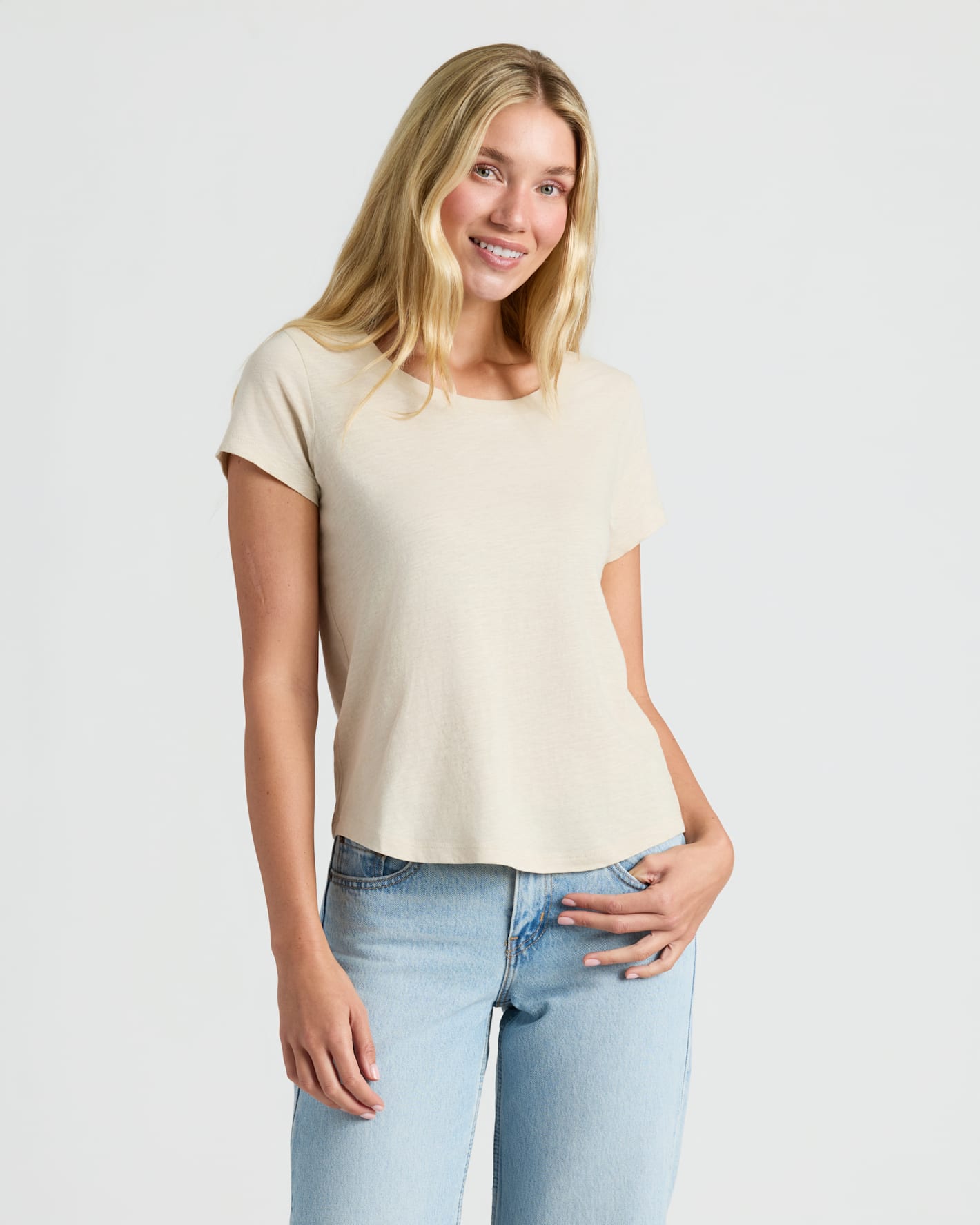 Womens Oatmeal Slub Scoop Neck Tee 4-Pack