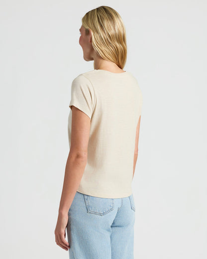 Womens Black & Oatmeal Slub Scoop Neck Tee 4-Pack