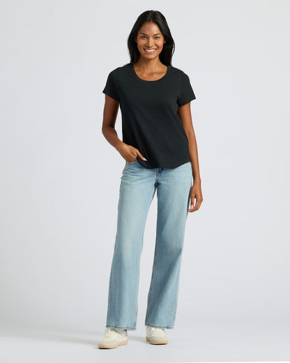 Womens Black & White Slub Scoop Neck Tee 2-Pack