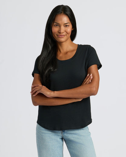 Womens Black & Oatmeal Slub Scoop Neck Tee 4-Pack