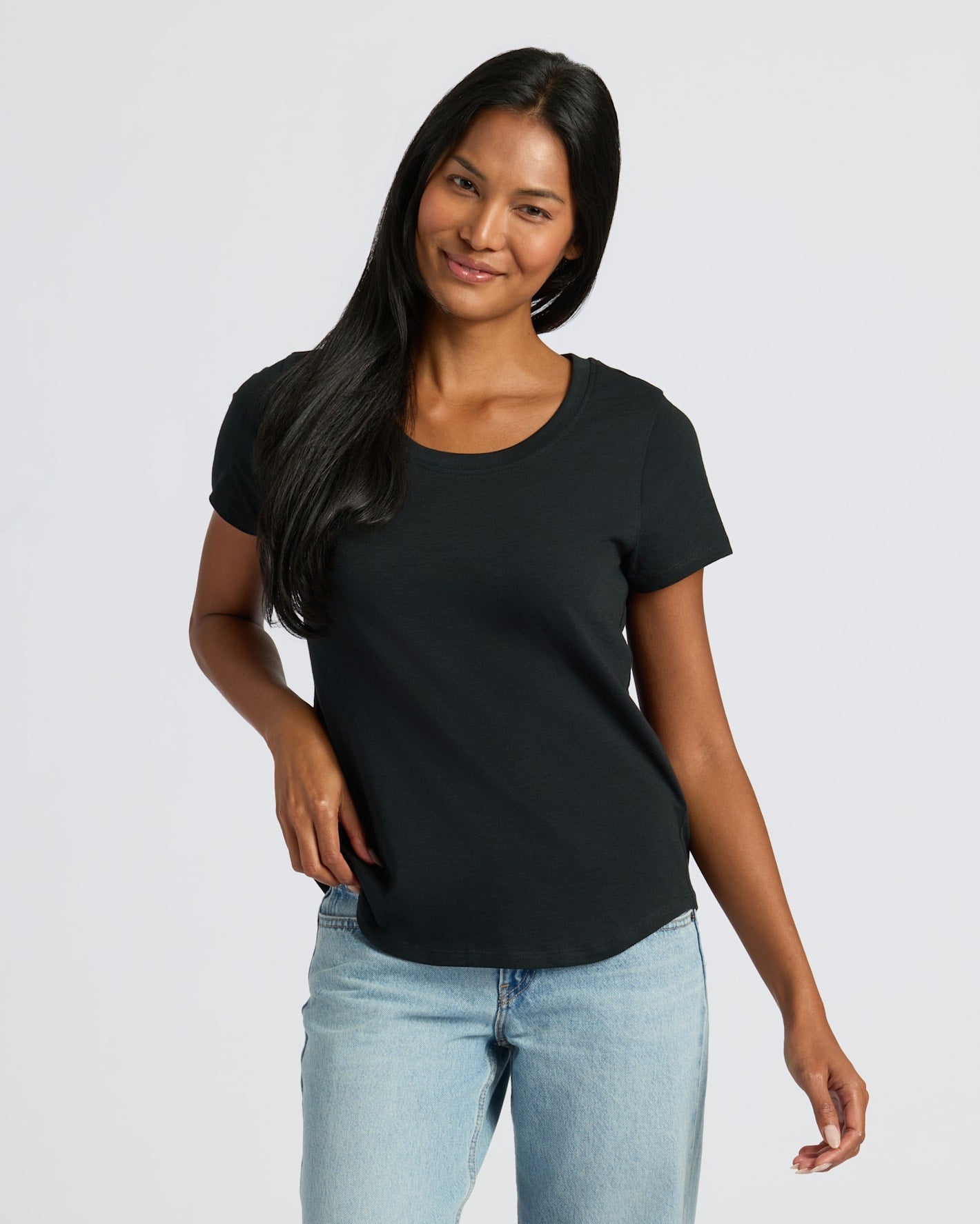 Womens Black Slub Scoop Neck Tee 2-Pack