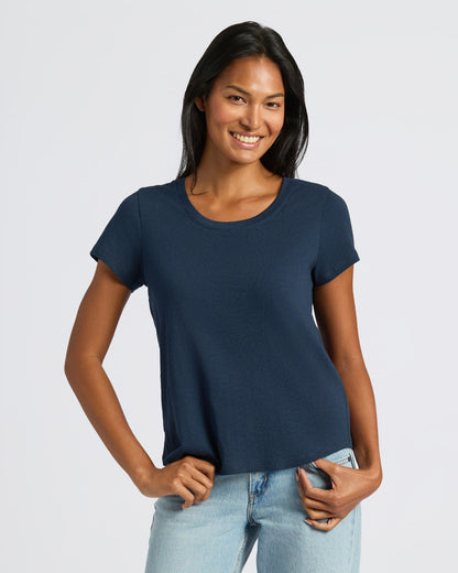 Womens Navy Slub Scoop Neck Tee