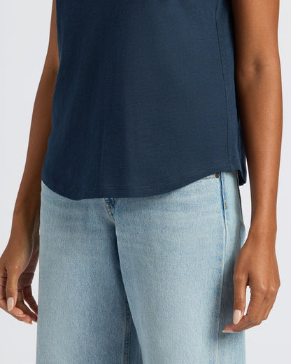 Womens Navy Slub Scoop Neck Tee