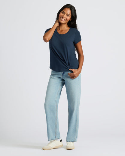 Womens White & Navy Slub Scoop Neck Tee 2-Pack