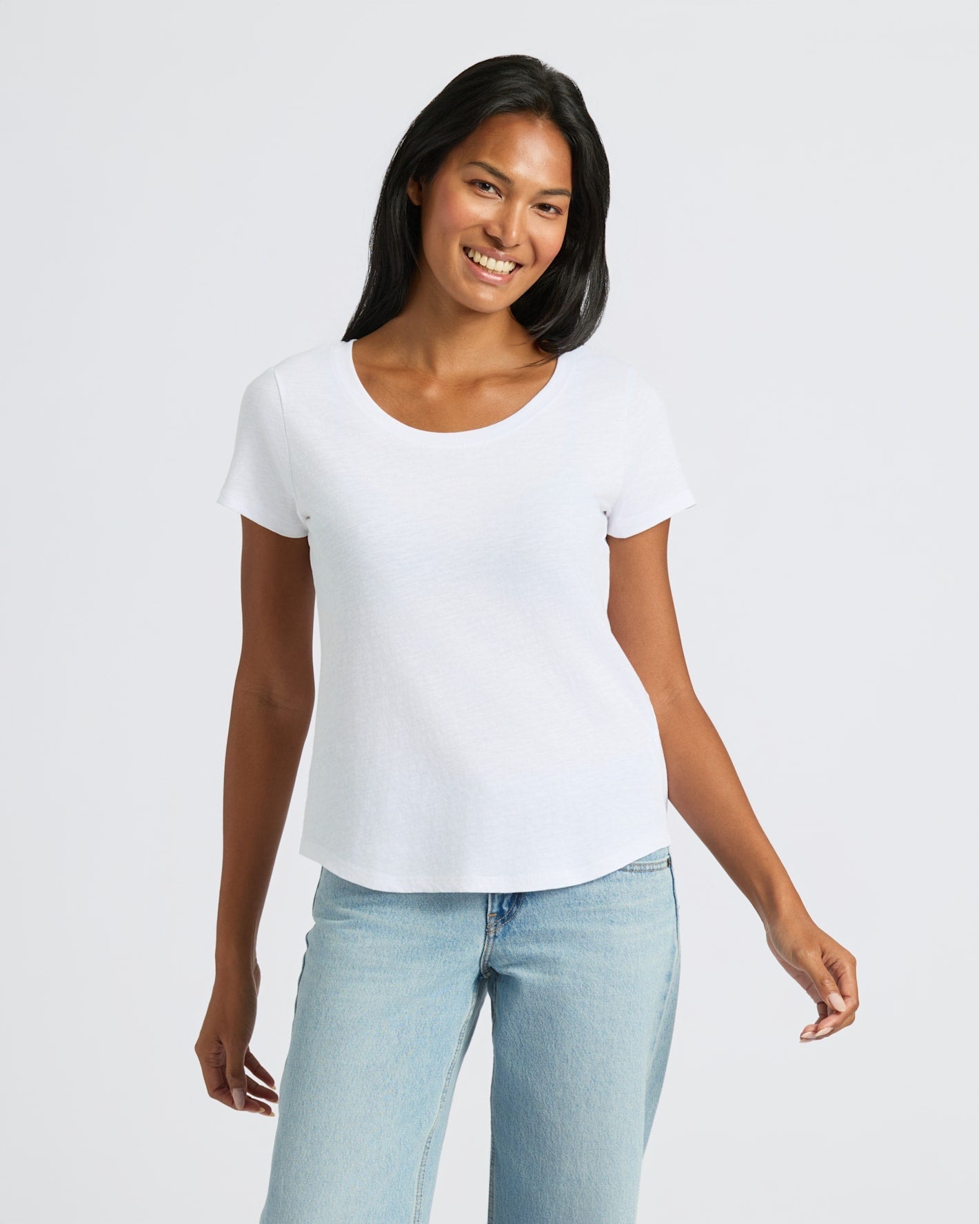 Womens White Slub Scoop Neck Tee 2-Pack