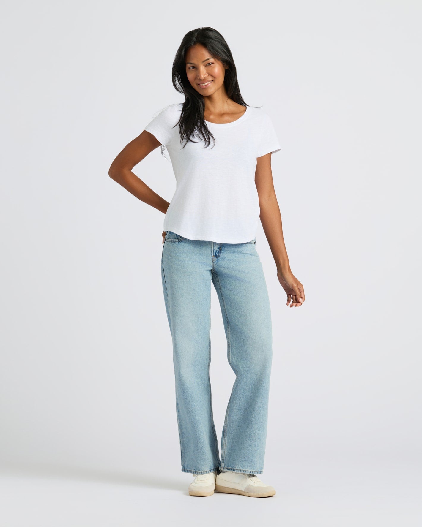 Womens White Slub Scoop Neck Tee