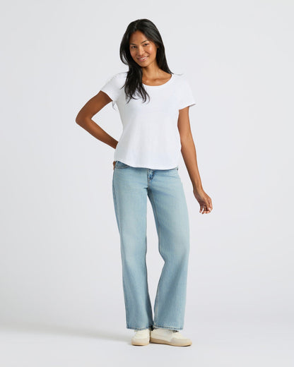Womens White Slub Scoop Neck Tee 4-Pack