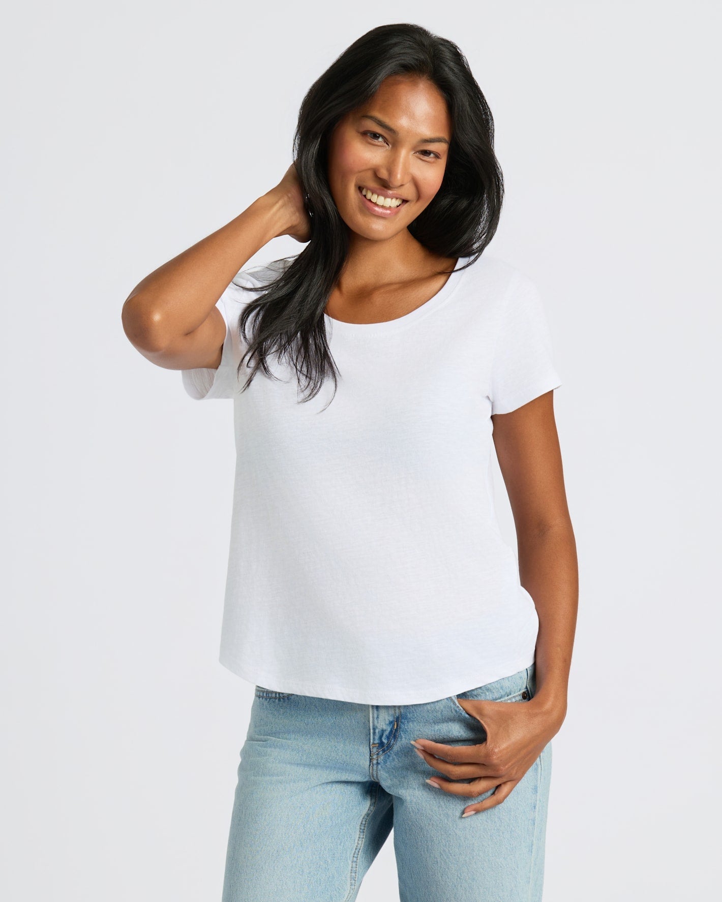 Womens White Slub Scoop Neck Tee 2-Pack