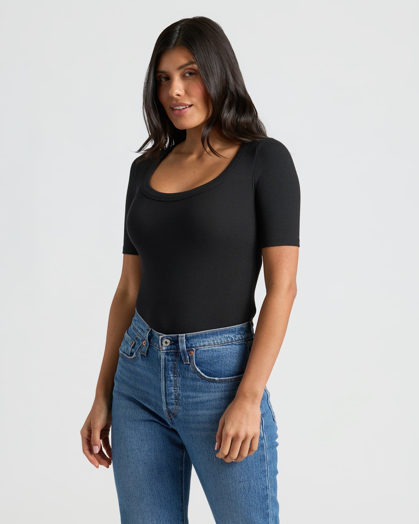 Womens Ribbed 3/4 Sleeve Scoop Neck Tee 3-Pack