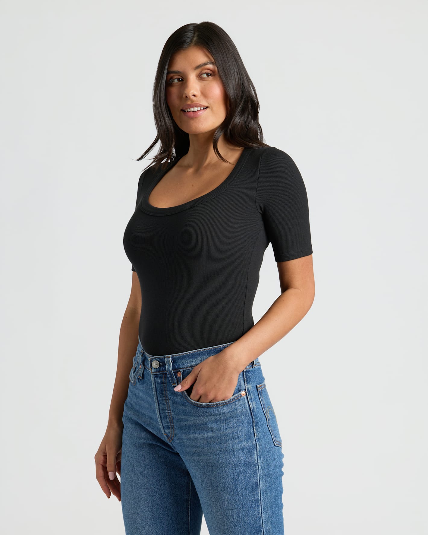 Womens Ribbed 3/4 Sleeve Scoop Neck Tee 6-Pack