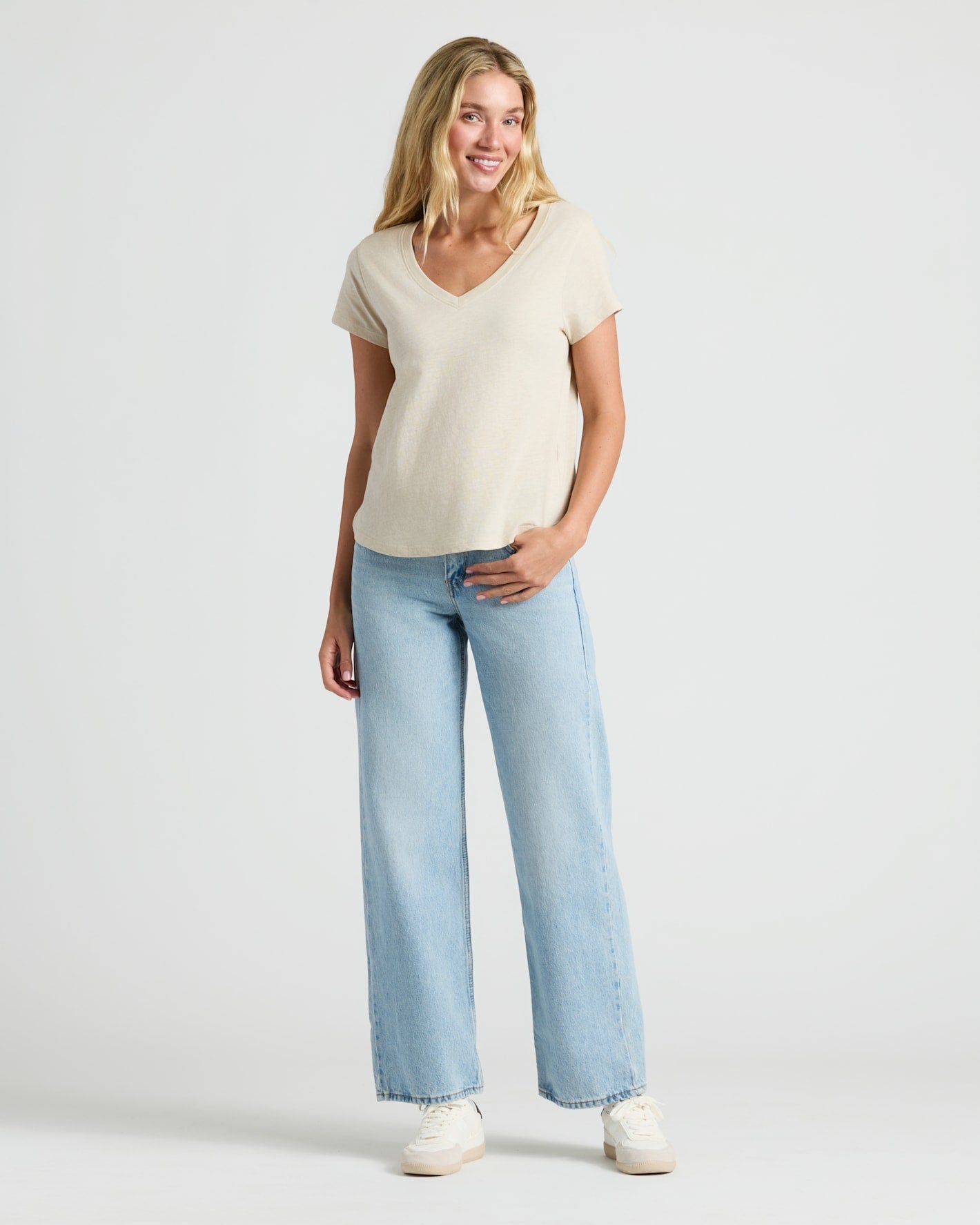 Womens Black & Oatmeal Relaxed Slub V-Neck Tee 4-Pack