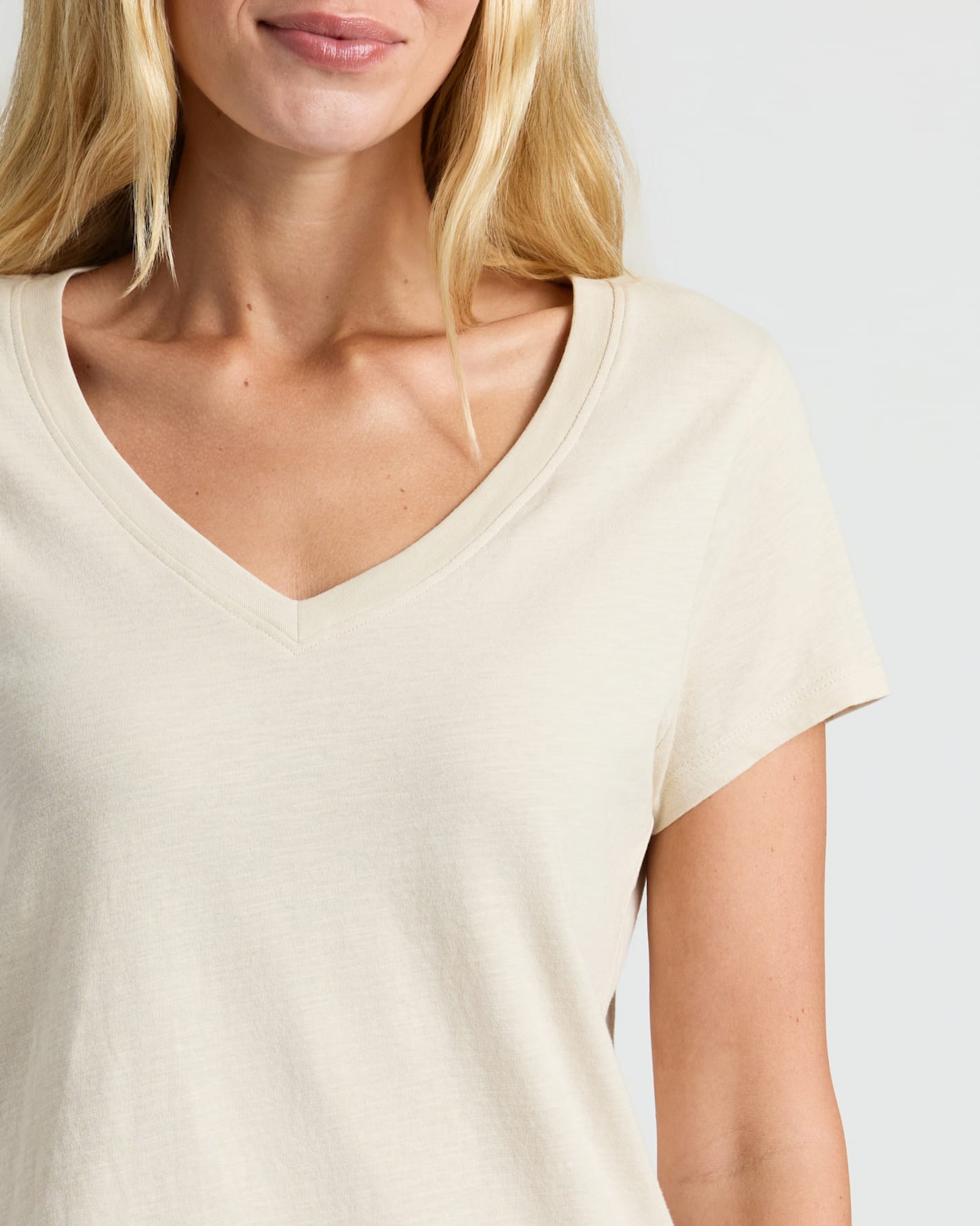 Womens Oatmeal Relaxed Slub V-Neck Tee 2-Pack