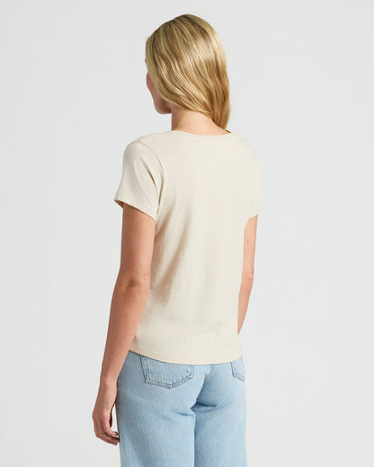 Womens Black & Oatmeal Relaxed Slub V-Neck Tee 4-Pack