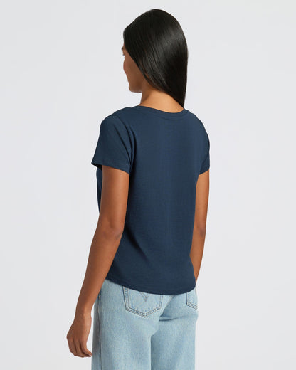 Womens Navy & White Relaxed Slub V-Neck Tee 4-Pack
