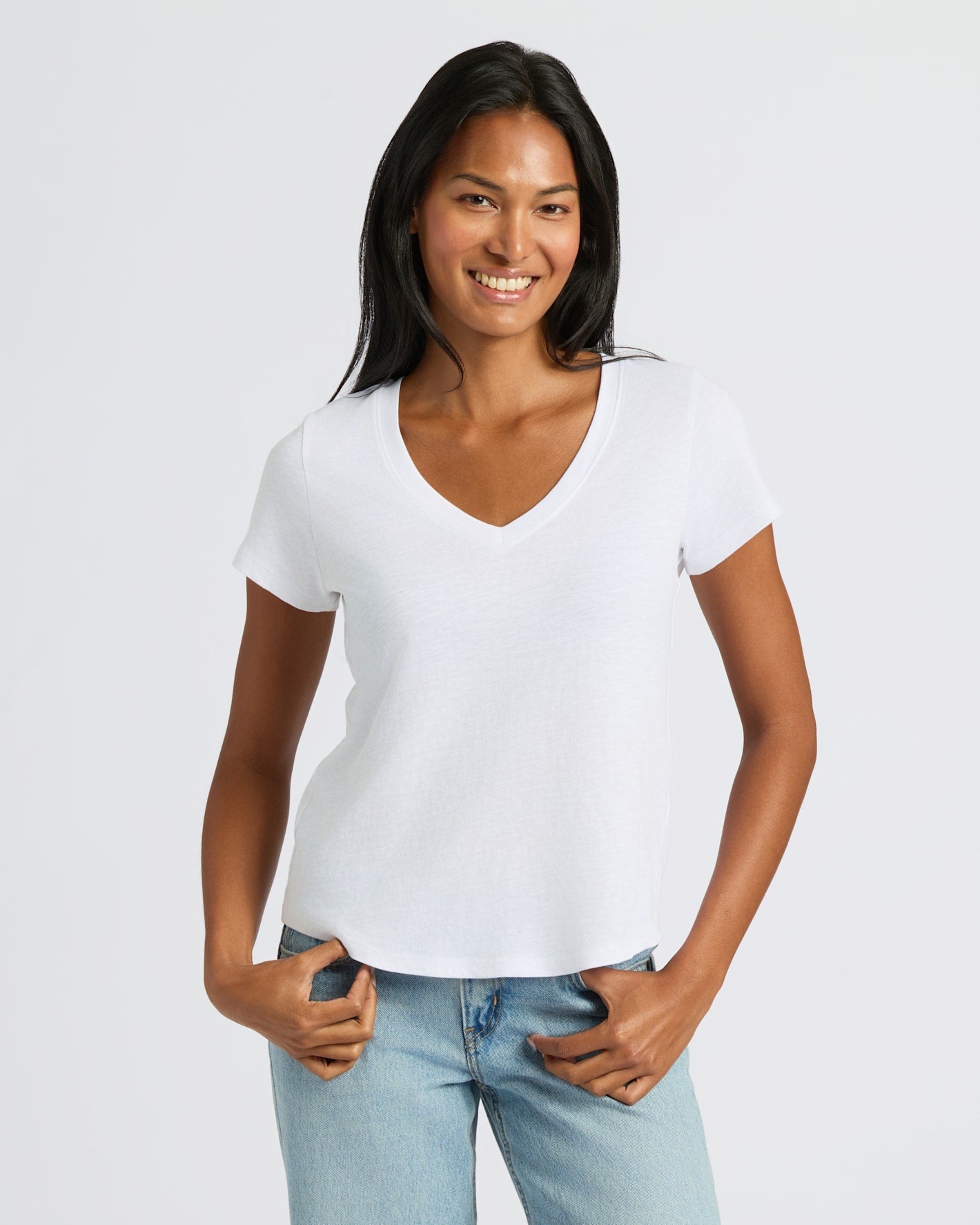 Womens White Relaxed Slub V-Neck Tee 2-Pack