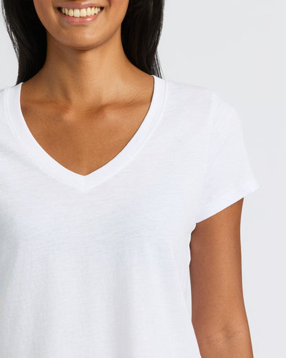 Womens White Relaxed Slub V-Neck Tee 2-Pack