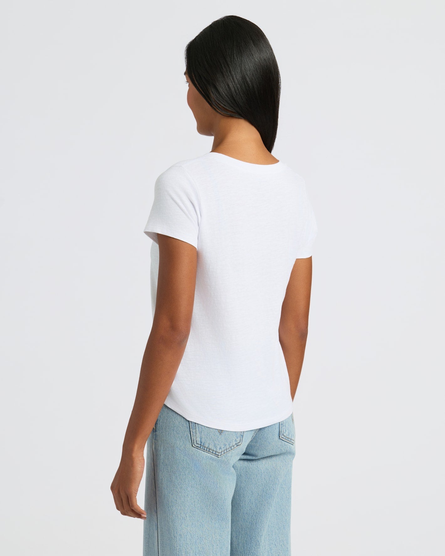 Womens White Relaxed Slub V-Neck Tee