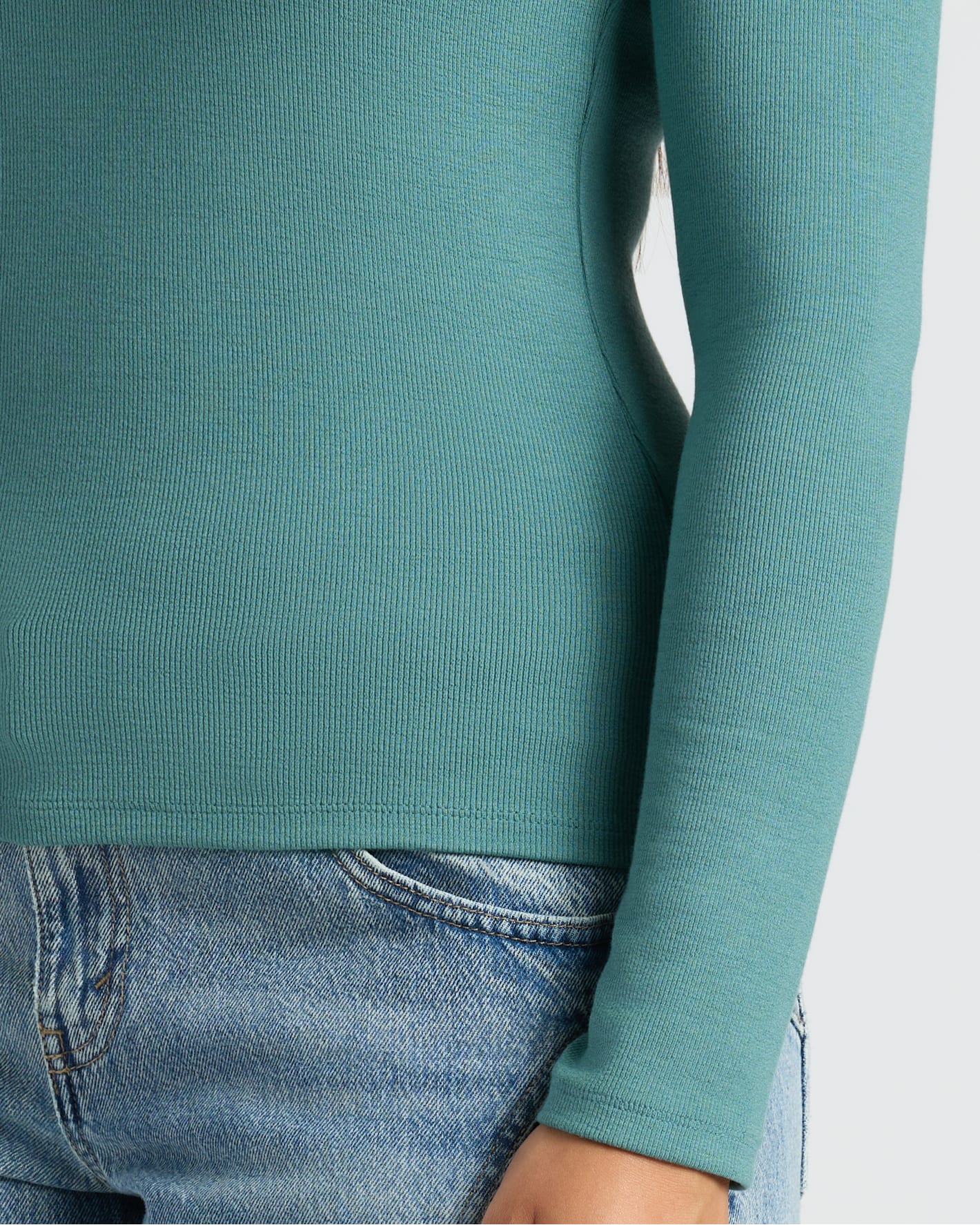Womens Stormcloud Ribbed Long Sleeve Scoop Neck Tee