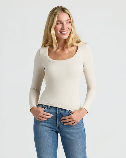 Womens Ribbed Long Sleeve Scoop Neck Tee 3-Pack