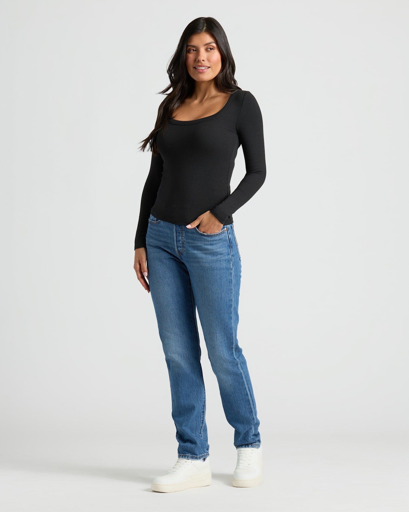 Womens Black Ribbed Long Sleeve Scoop Neck Tee 3-Pack