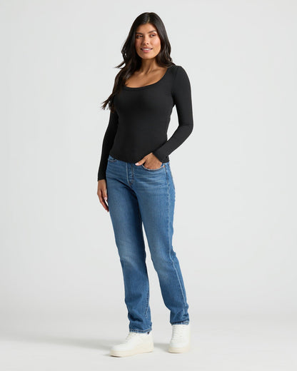 Womens Black Ribbed Long Sleeve Scoop Neck Tee 3-Pack