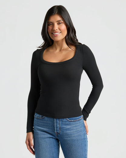 Womens Ribbed Long Sleeve Scoop Neck Tee 3-Pack