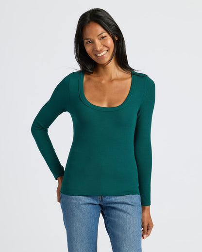 Womens Ribbed Long Sleeve Scoop Neck Tee 3-Pack