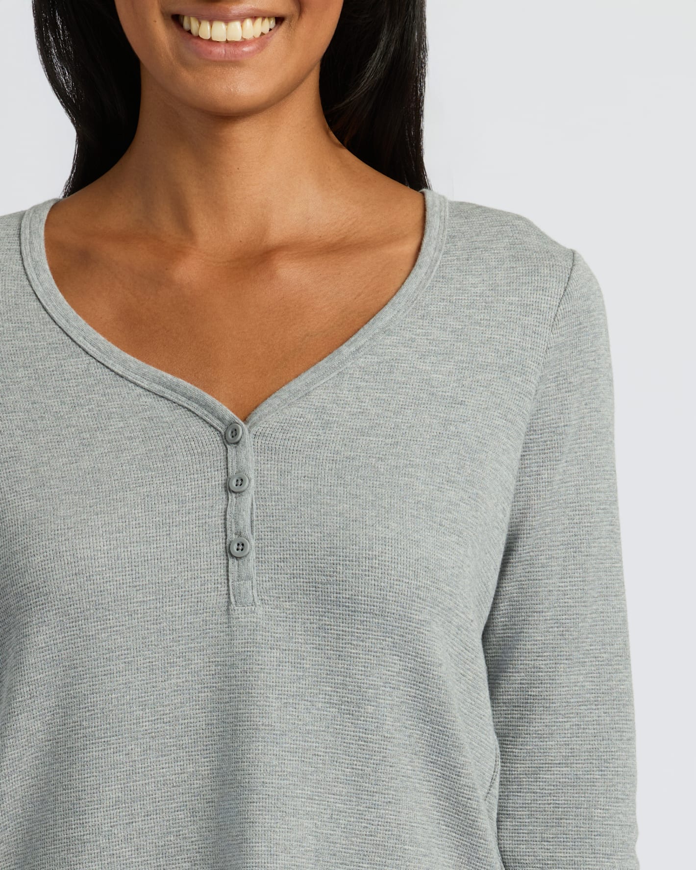 Womens Heather Gray Waffle Long Sleeve Boxy Henley