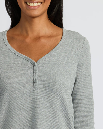 Womens Heather Gray Waffle Long Sleeve Boxy Henley