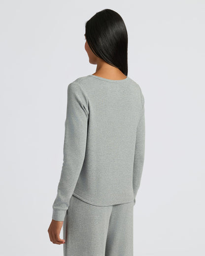 Womens Heather Gray Waffle Long Sleeve Boxy Henley