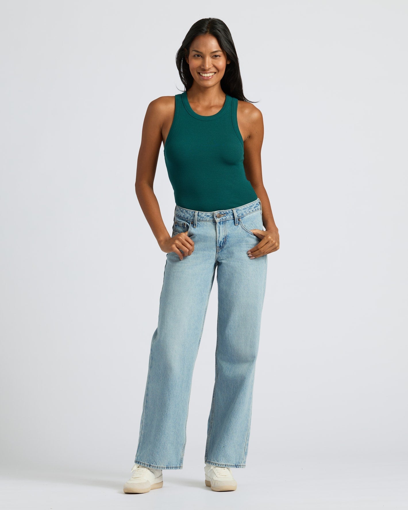 Womens Deep Emerald Ribbed High Neck Tank
