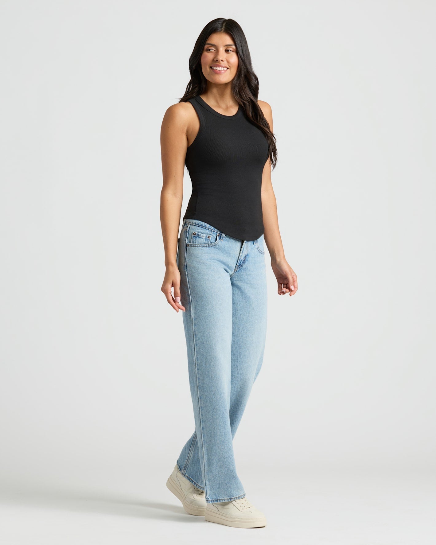 Womens Black Ribbed High Neck Tank