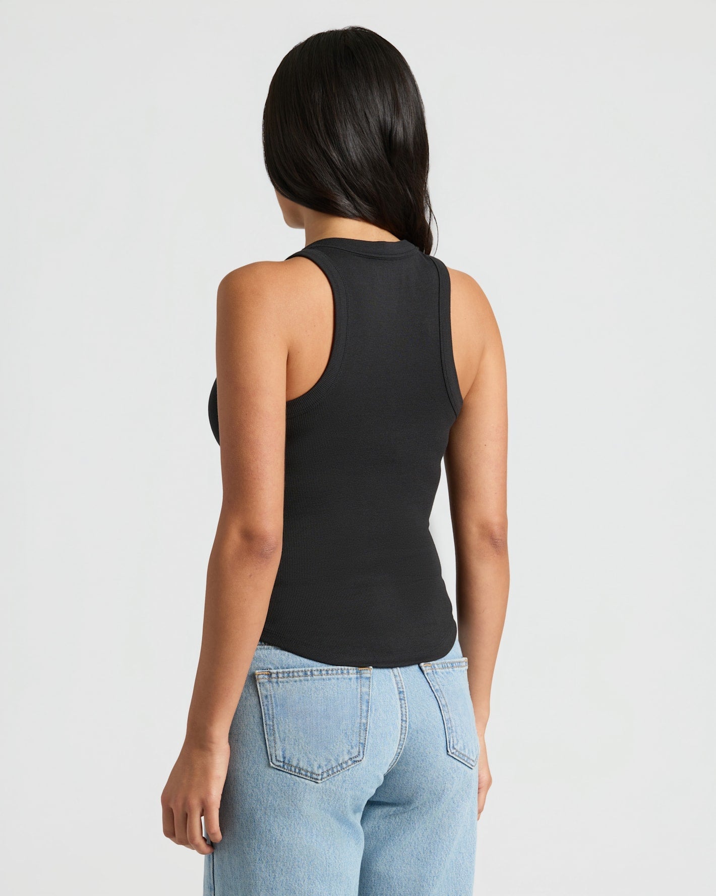 Womens Black Ribbed High Neck Tank 3-Pack