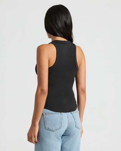 Womens Black Ribbed High Neck Tank 3-Pack