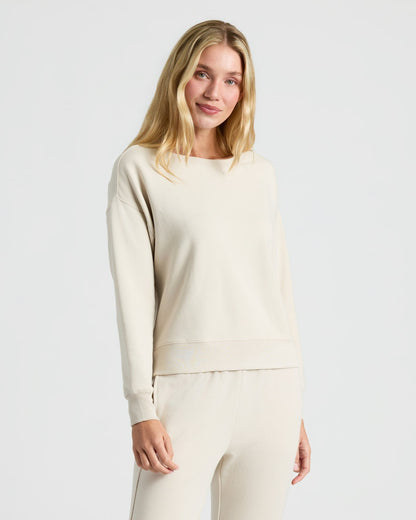 Womens Oatmeal Slouch Pullover Crew & Relaxed Jogger 2-Pack