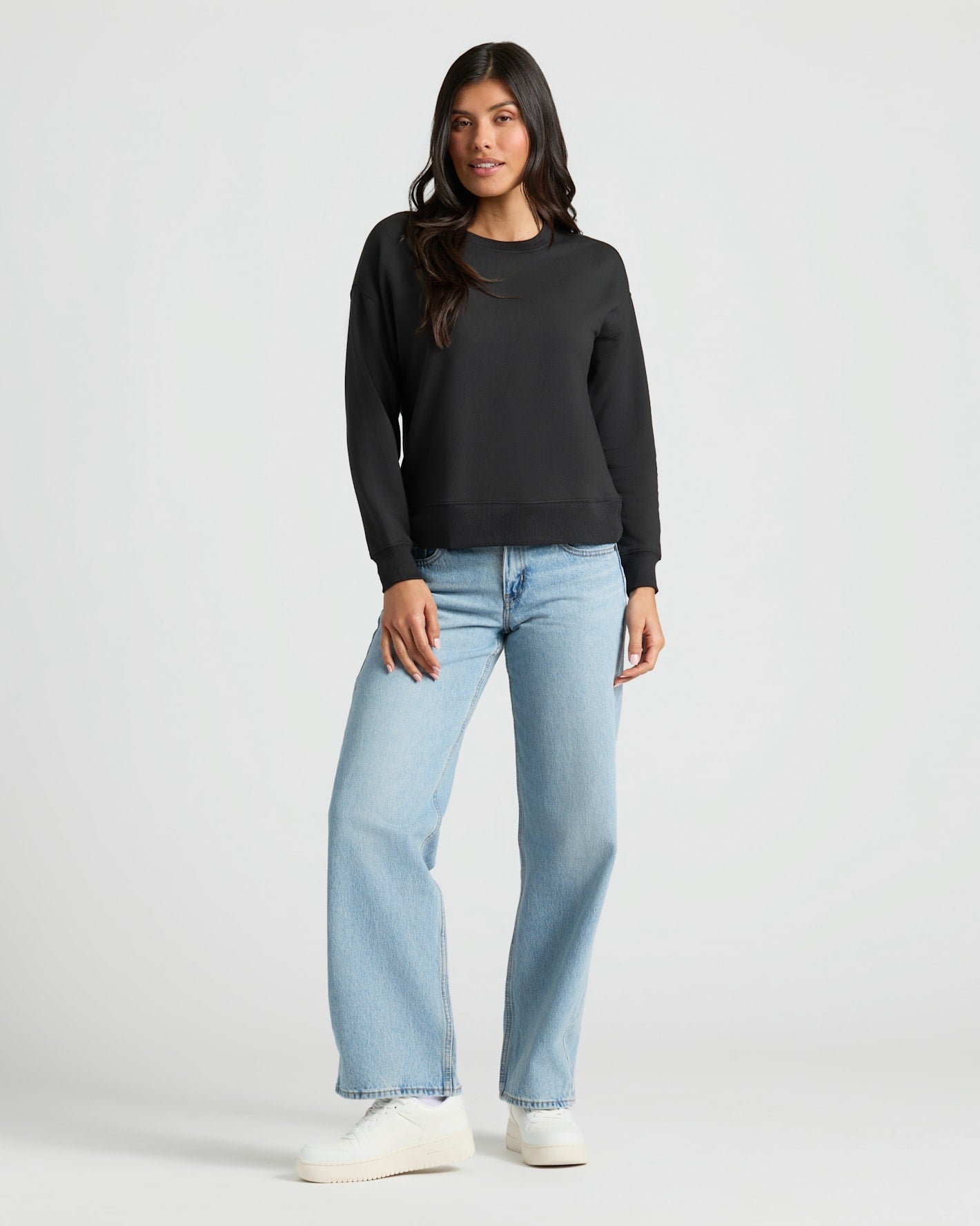 Womens Black Slouch Pullover Crew